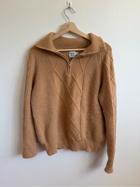 Camel Half-Zip Cable Knit Sweater Princess Polly